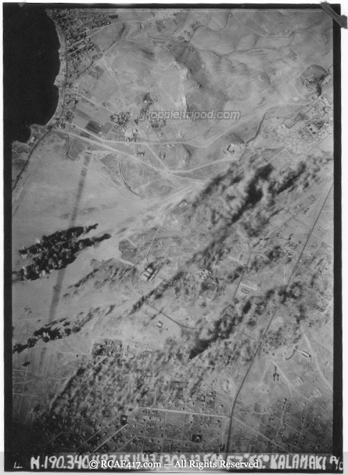 Aerial strike photograph over Kalamaki, Greece, captioned November 15 1943