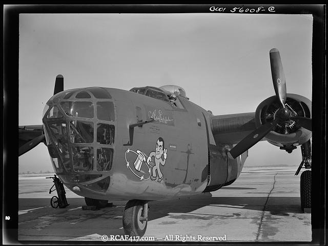 Official archive photograph of a B-25 nose, with a frame number stamped in the corner