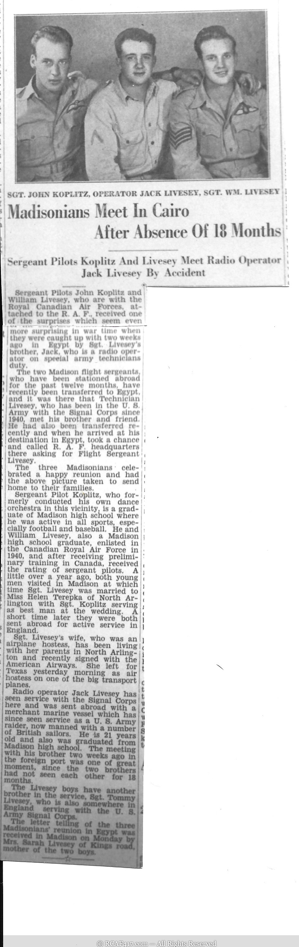 Hometown newspaper clipping: 'Madisonians Meet In Cairo After Absence Of 18 Months'