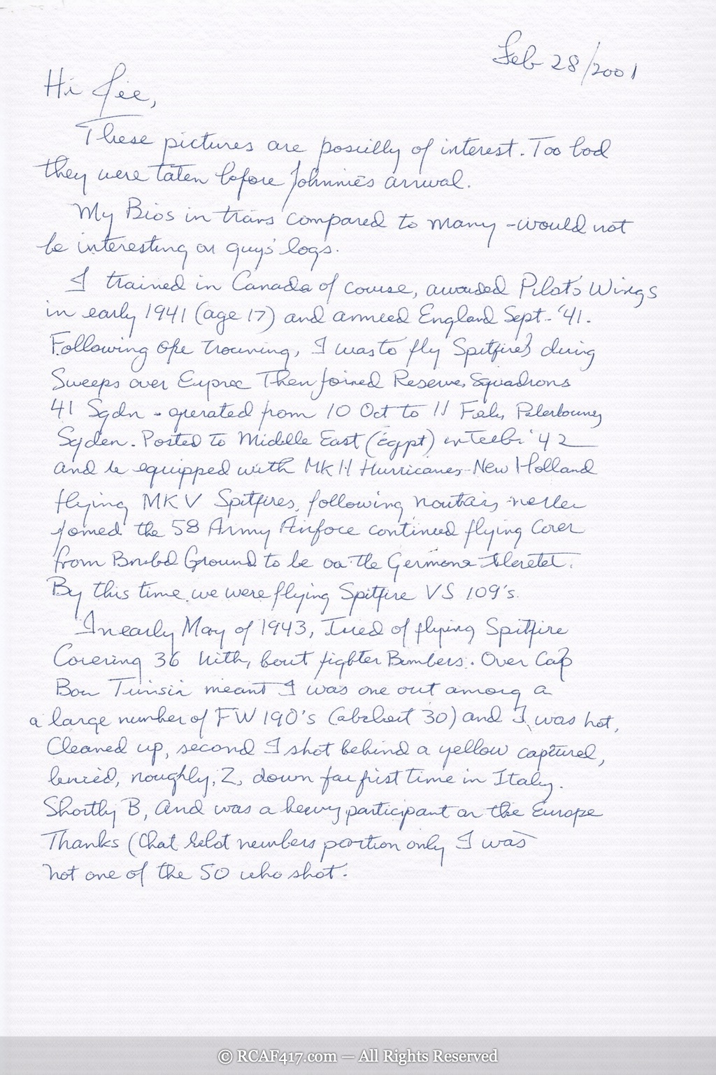 John Riley's 2001 letter to the Koplitz family